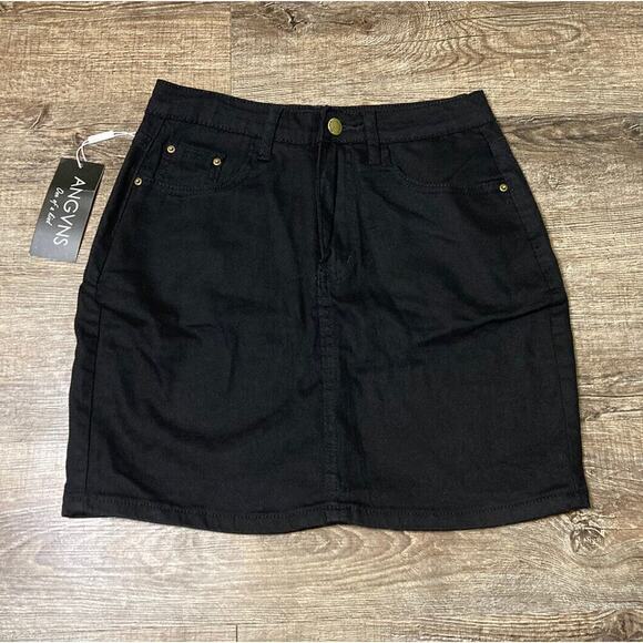 ANGVNS Black Denim Curvy Mini Skirt Size Small NWT - Picture 1 of 8